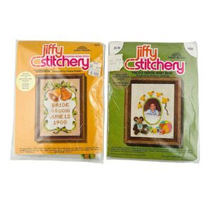 Jiffy Stitchery 1970’s NEW Cross Stitch Kit Wedding & Baby Bear Photo Frame VTG